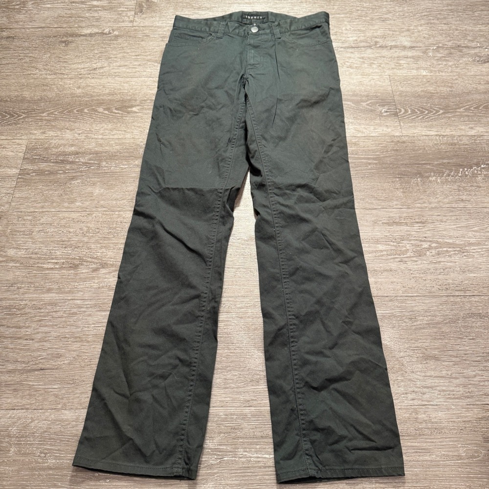 Theory Pants Mens 30 Gray Cotton Quiet Luxury Chino Trousers 30x31 Slim Straight